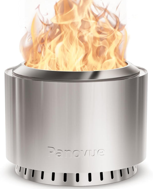 22 inch Smokeless Fire Pit with Waterproof Cover, Stainless Steel Outdoor Smokeless Firepit, Wood Burning Fire Pits for Camping, Bonfire,Low Smoke Firepit for Outside[Slivery]-VerdiqueGarden