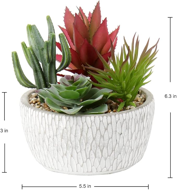 Briful Small Fake Plants Assorted Faux Succulents in Pots Realistic Succulents Plants Artificial with Cement Pots for Home Table Office Desk Bathroom Shelf Living Room Decor-VerdiqueGarden