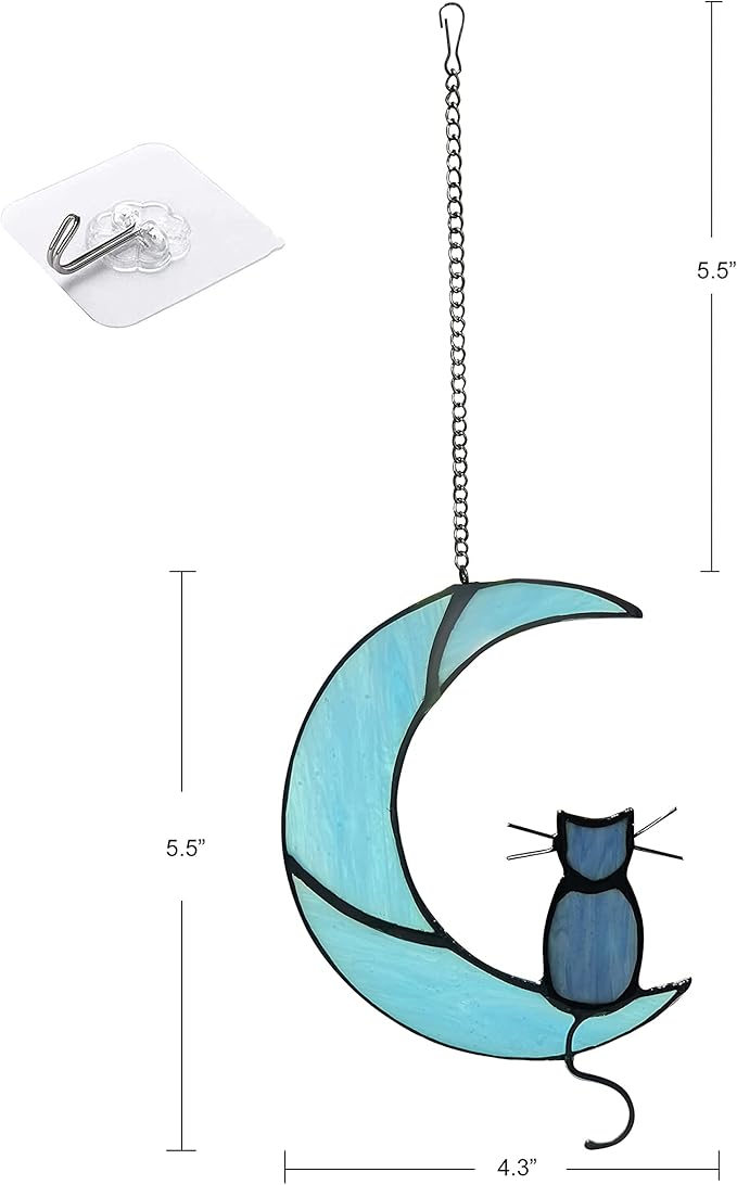 Black Cat On Bule Moon Stained Glass-VerdiqueGarden