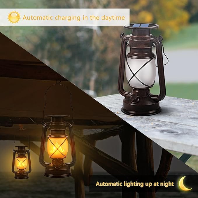 Solar Lantern Outdoor Hanging Solar Lights Dancing Flame Led Waterproof Camping Lamps, Landscape Decor for Table Patio Garden Yard Pathway Porch 2 Pack-VerdiqueGarden