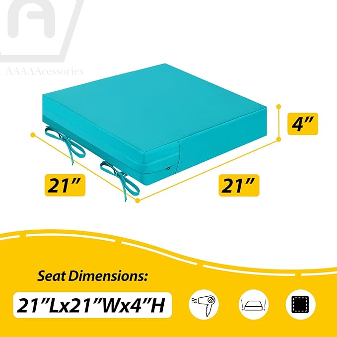AAAAAcessories Outdoor Seat Cushions for Chairs, Waterproof, Fade-Resistant Patio Furniture Replacement Cushions, 21" x 21" x 4", Set of 2, Turquoise Blue-VerdiqueGarden