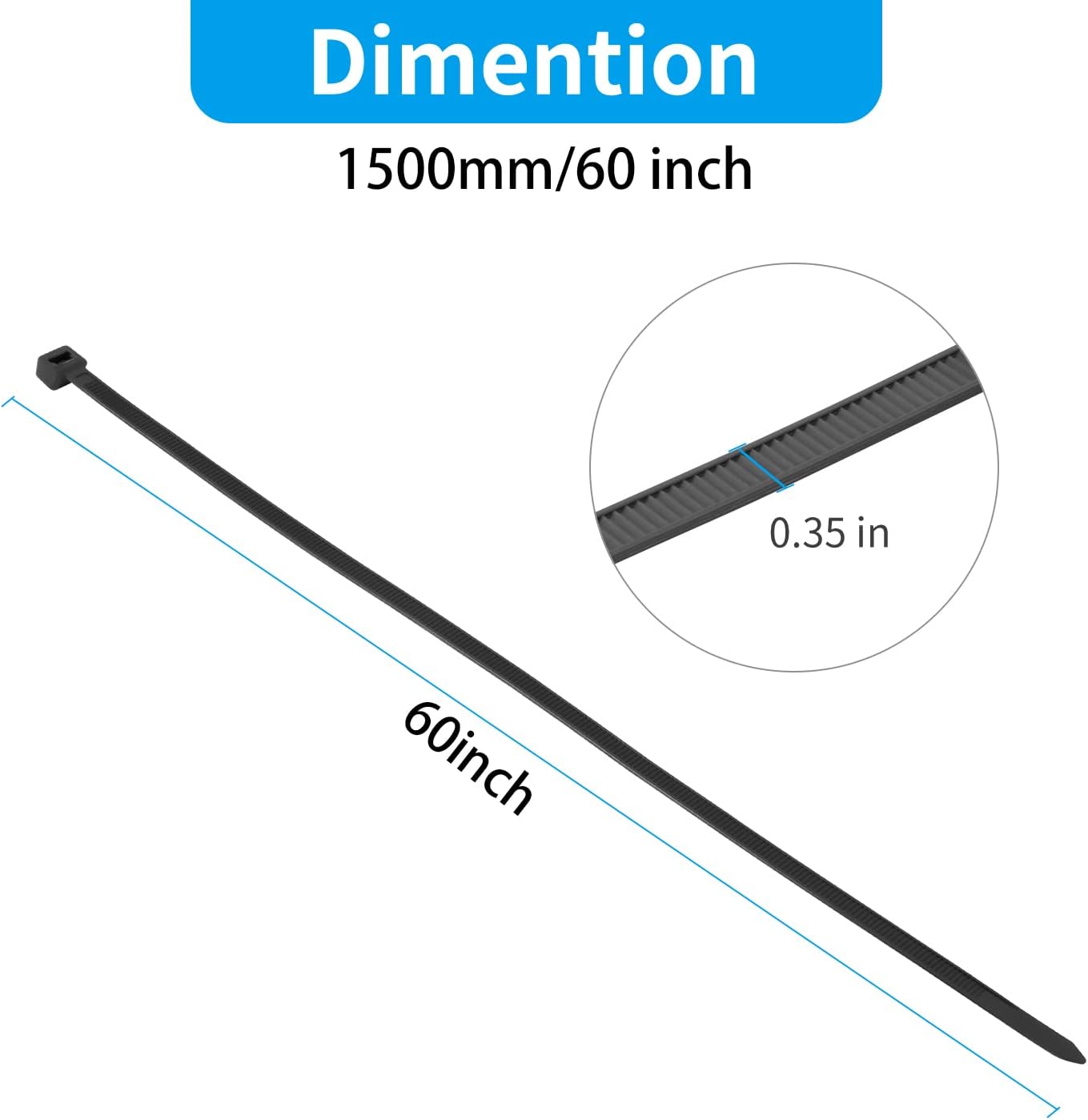 XINGO 60 inch Black Zip Ties Heavy Duty 20 PCS,200 LBS Ultra Strong Plastic Wire Ties, Large Cable Ties Extra Long Tie Wraps, Indoor and Outdoor UV Resistant-VerdiqueGarden