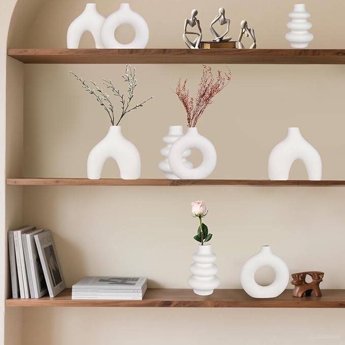 Ceramic Vase Set of 3, Small Flower Vase for Home Decor, Decorative Vases for Pampas Grass & Dried Flowers, Living Room, Bedroom, Bathroom, Shelf Centerpiece Table Decorations-VerdiqueGarden