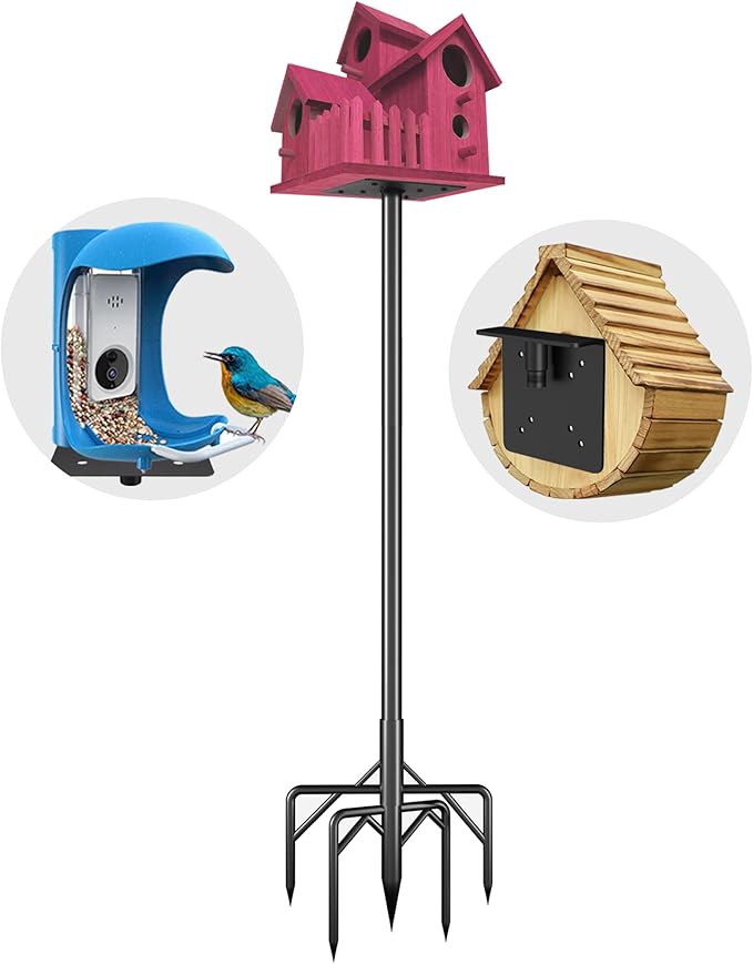 Bird Feeder Pole Kit 110 Inch,Bird House Pole for Outdoors Heavy Duty,5 Base Prongs Adjustable Birds Feeder Stand for House-VerdiqueGarden