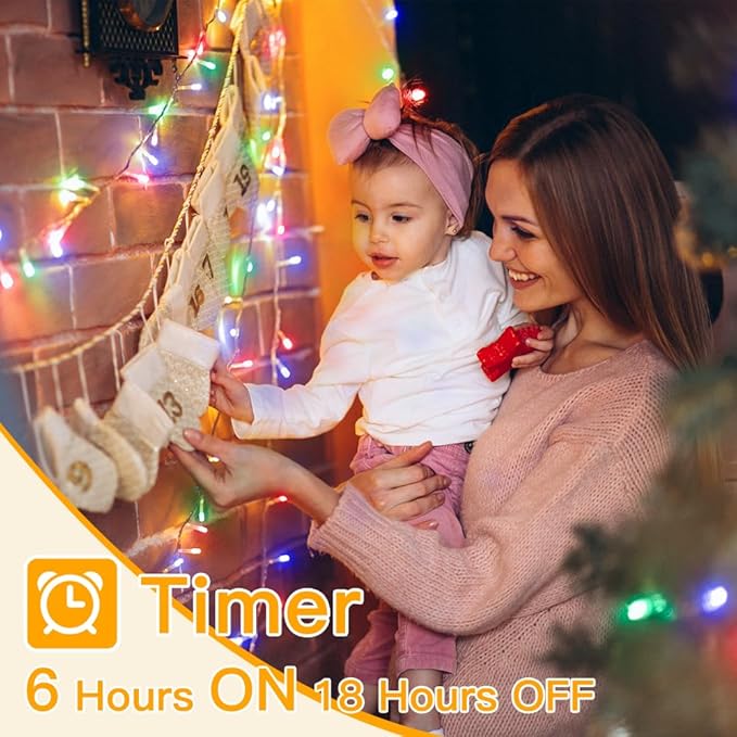 Ollny Christmas Lights Outdoor 200LED 60FT, Multicolor Connectable Plug in Fairy Light Indoor, 8 Modes Waterproof Timer Plug in LED String Lights for House Outside Bedroom Patio Balcony-VerdiqueGarden