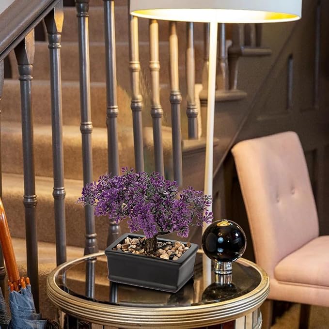 Artificial Bonsai Tree Juniper Faux Plants Indoor Fake Plants Decor with Black Ceramic Pots for Home Table Office Desk Bathroom Shelf Bedroom Living Room Farmhouse Decorations-Purple-VerdiqueGarden