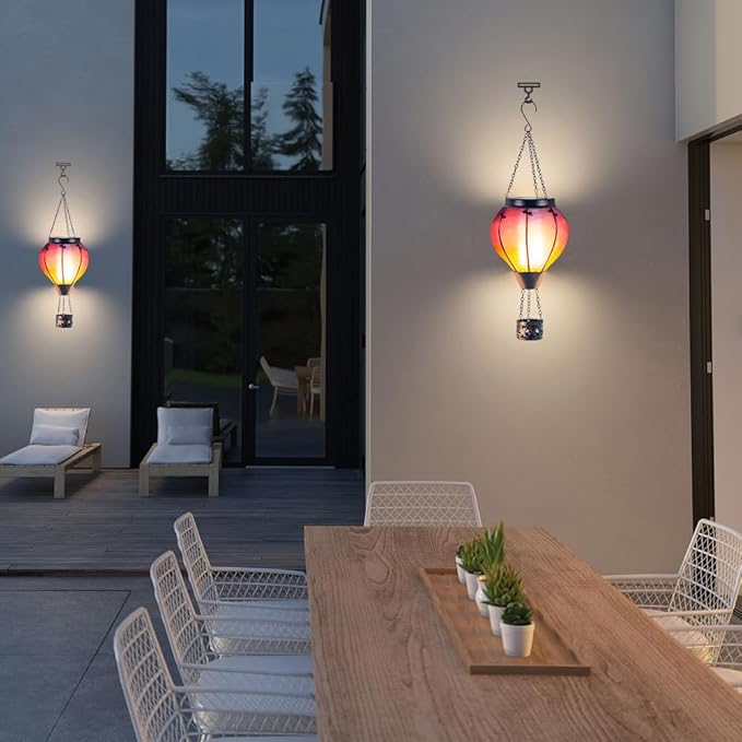 Starsoul 2 PC Starsoul 2 PC Glass Solar Hot Air Balloon Flickering Flame Hanging Garden Light Purple Waterproof Hot Air Balloon Solar Lantern with Large Basket-VerdiqueGarden