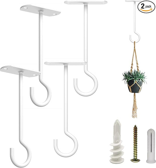 NACETURE Ceiling Hooks for Hanging Plants 4 Pack - Square Wall Mount Plant Hanger Indoor Hanging Hooks Metal Plant Bracket Iron Lanterns Hangers for Wind Chimes, Planters (5" White 4 Pack)-VerdiqueGarden