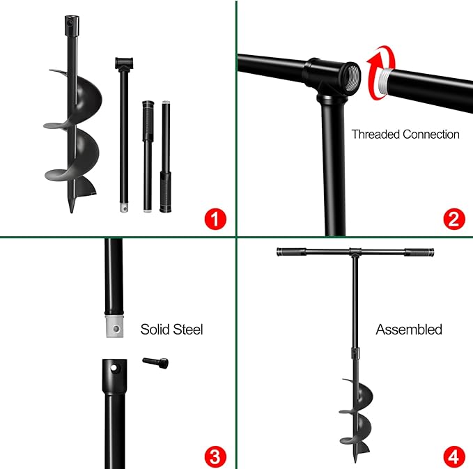 LONGRUN Manual Garden Hole Digging Drill Bit, Hand Drill Auger Post Hole Digger for Planting, Spiral Drill Planter for Bulb, Flower, Tree, Seedlings, Bedding Plants, Umbrella, Fence Holes-6"x 38"-VerdiqueGarden
