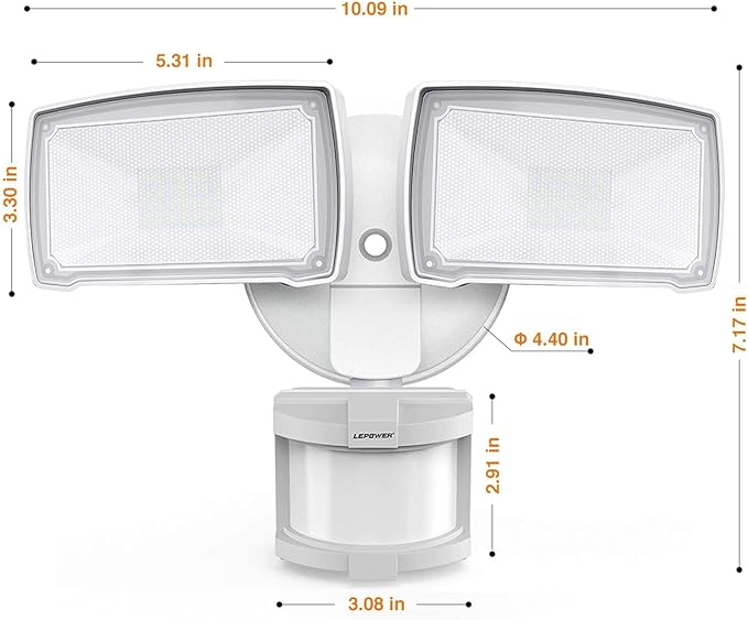 LEPOWER LED Motion Sensor Security Lights Outdoor, 30W 3200LM, 5500K, IP65 Waterproof, 2 Head Motion Detector Flood Light for Garage, Yard, Porch, White (NOT Solar Powered)-VerdiqueGarden