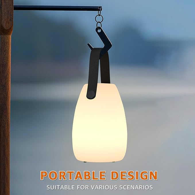 uuffoo 2 Pack Portable Outdoor Table Lamp, Dimmable Cordless Lamp with Remote and 7 RGB Colors IP44 Waterproof Hanging Lamp Indoor/Outdoor Night Lamp Lantern for Bedroom Garden Dining Camping-VerdiqueGarden