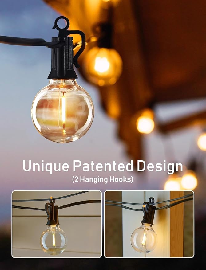 Brightown Outdoor String Lights - Globe Patio Lights 30 Ft with 15 G40 Shatterproof Bulbs, Waterproof Connectable Commercial Outdoor Lights for Backyard, Bistro, Porch, Cafe, Deck-VerdiqueGarden