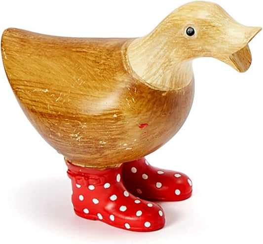 GUTE Duck Yard Decorations Yard Art Garden Puddle Ducks with Spotted Wellies Boots - Single - Garden Decor Statues, Duck Figurine Statue - Waterproof Indoor & Outdoor Lawn Gnome Ornament (Small Duck)-VerdiqueGarden