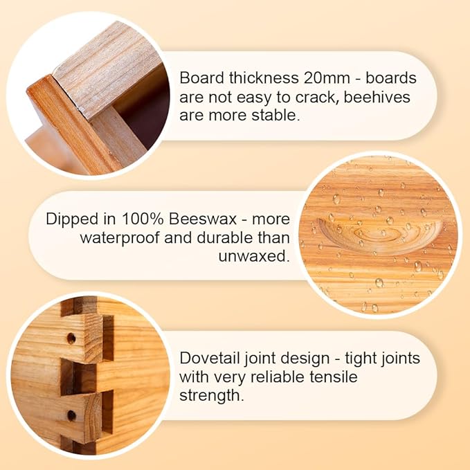 10 Frame Bee Hive Box, Langstroth Medium Super Bee Box Dipped in 100% Beeswax Include Beehive Frames and Waxed Foundation Sheets (Unassembled)-VerdiqueGarden