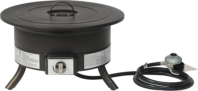 Amazon Basics Portable Propane Fire Pit, 19 inch Round Gas for Patio, 55,000 BTU Carry Strap-VerdiqueGarden