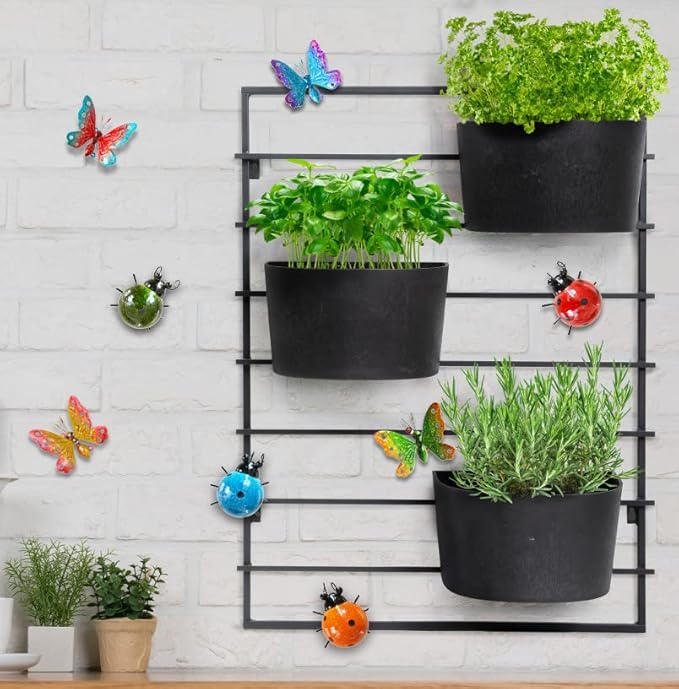 GIFTME 5 Metal Garden Wall Art Decorative Set of 4 Cute Ladybugs Outdoor Wall Sculptures-VerdiqueGarden