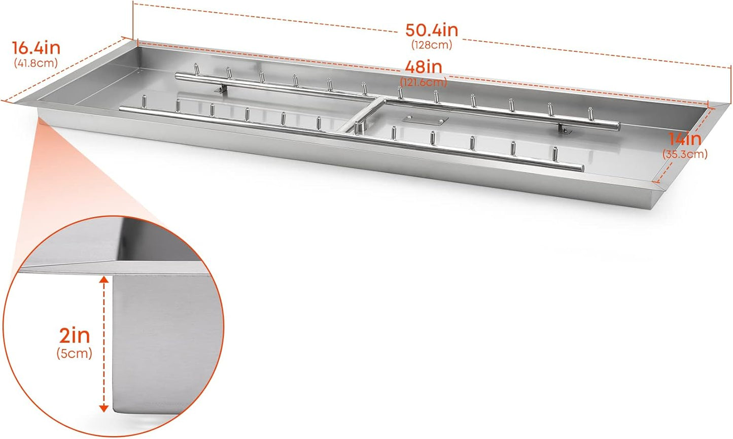Stanbroil 48 x 14 Inch Upgrade Rectangle Fire Pit Jet Burner Pan, 304 SS Propane Gas Firepit for Outside DIY Fire Pit Table, High Flame, BTU 185,000 Max-VerdiqueGarden