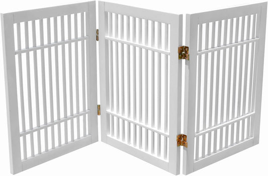 Pet Dog Gate Strong and Durable Freestanding Folding Acacia Hardwood Portable Wooden Fence Indoors or Outdoors by Urnporium (White Pet Gate, 3 Panel 24" Tall)-VerdiqueGarden