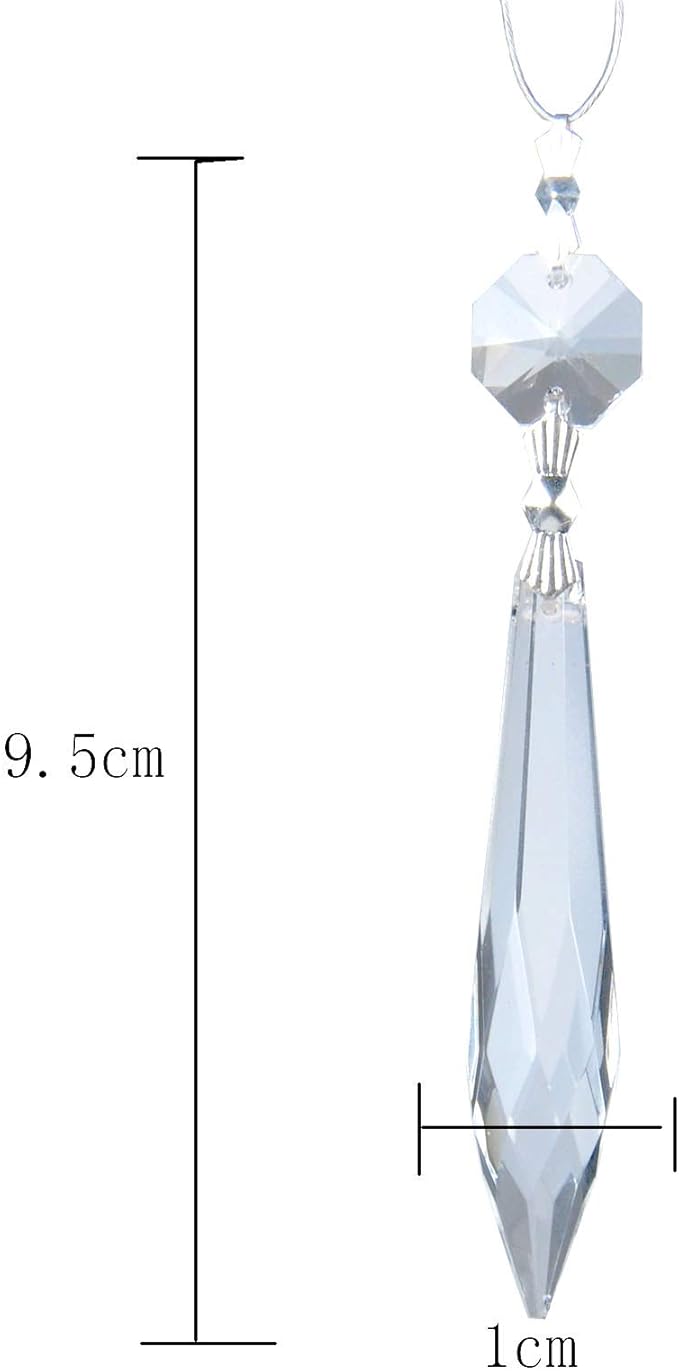 20Pcs Chandelier Icicle Crystal Prisms with Bead Crystals Lighting Lamp Replacement Parts (63mm, Clear)-VerdiqueGarden