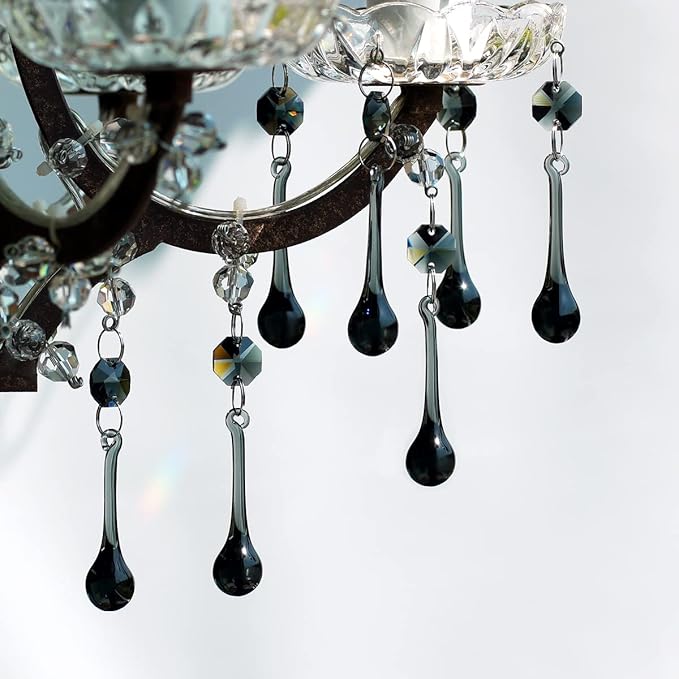 12pcs Raindrop Crystal Chandelier Prisms Parts, 53mm Hanging Crystals Beads for Chandeliers, Home Decoration (Transparent Black)-VerdiqueGarden