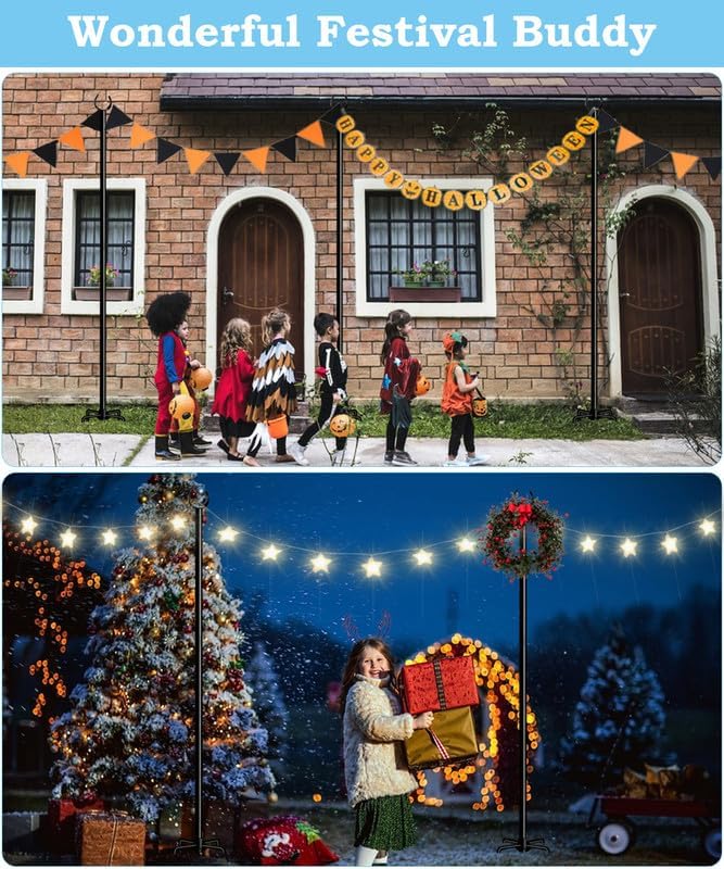 String Light Pole Stand for Outdoor String Lights Hanging, Use for Backyard, Garden, Patio, Party, Festival, Wedding, Picnic, 10FT, Matte, 3 Poles-VerdiqueGarden