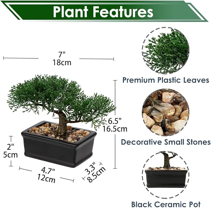 Artificial Bonsai Tree Juniper Faux Plants Indoor Fake Plants Decor with Ceramic Pots for Home Table Office Desk Bathroom Shelf Bedroom Living Room Farmhouse Decoration-VerdiqueGarden