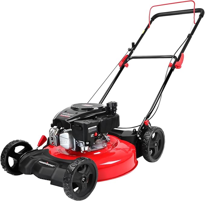 PowerSmart 21 in. Gas Lawn Mower with 144cc OHV Engine, 2-in-1 Push Mower with Mulching & Side-Discharge-VerdiqueGarden