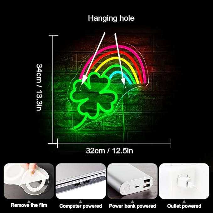 WLHOPE St Patricks Day Neon Sign St. Patrick's Day Neon Signs for Wall Decor Dimmable Rainbow Clover Light Up Sign for Bedroom Living Room Wall Art Happy St. Patrick's Day Decoration-VerdiqueGarden