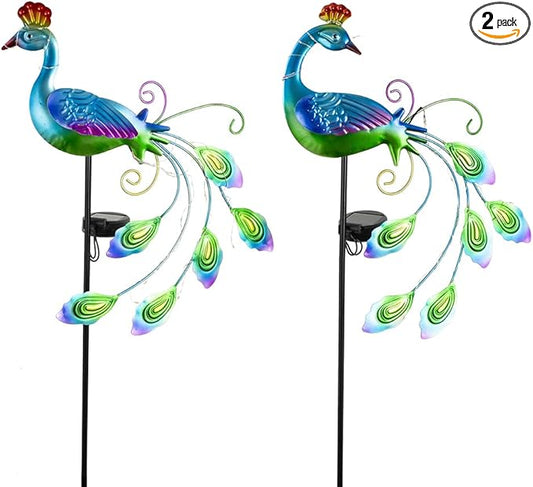 DREAMSOUL 2 Pack Peacock Solar Lights Outdoor Waterproof, Metal Outdoor Solar Lights for Yard Garden Peacock Decor-VerdiqueGarden