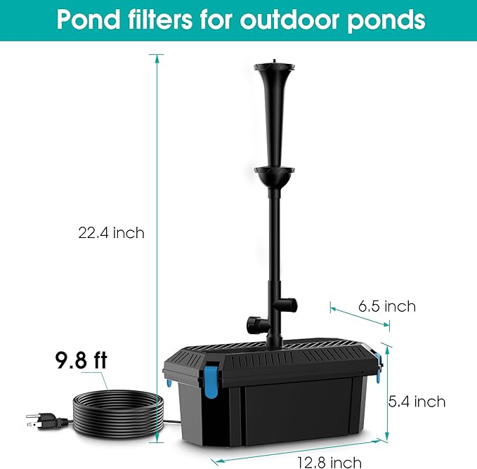 Biling Pond Filter with Water Pump Kits, Koi Pond Filter Box with 660GPH 110V/40W Pond Pumps for Outdoor Ponds, Pond Fountain Kit for Garden Water Tank Waterfall-VerdiqueGarden