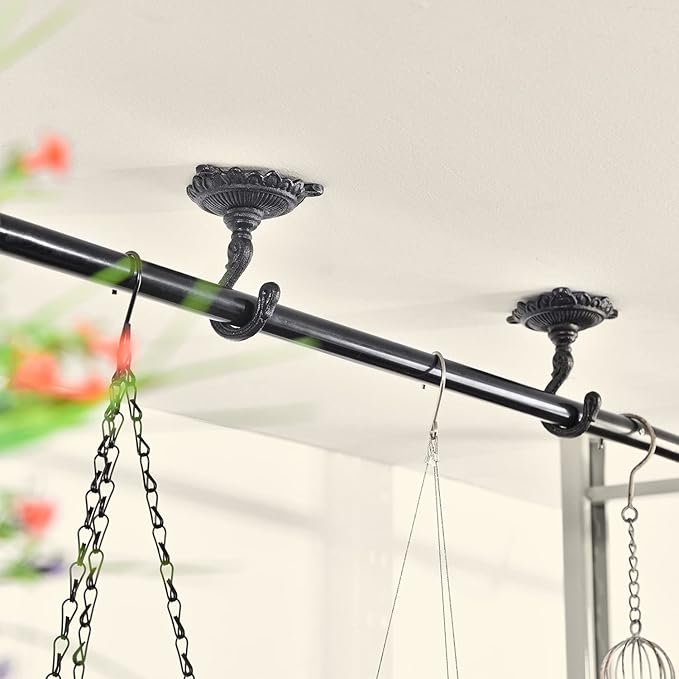 Sungmor 3PC Wall Mount Ceiling Hooks, Cast Iron Plant Bracket, Heavy Duty Plant Hook Hanger, Decorative Vintage Hooks for Hanging Planters, Bird Feeders, Lanterns, Wind Chimes-VerdiqueGarden