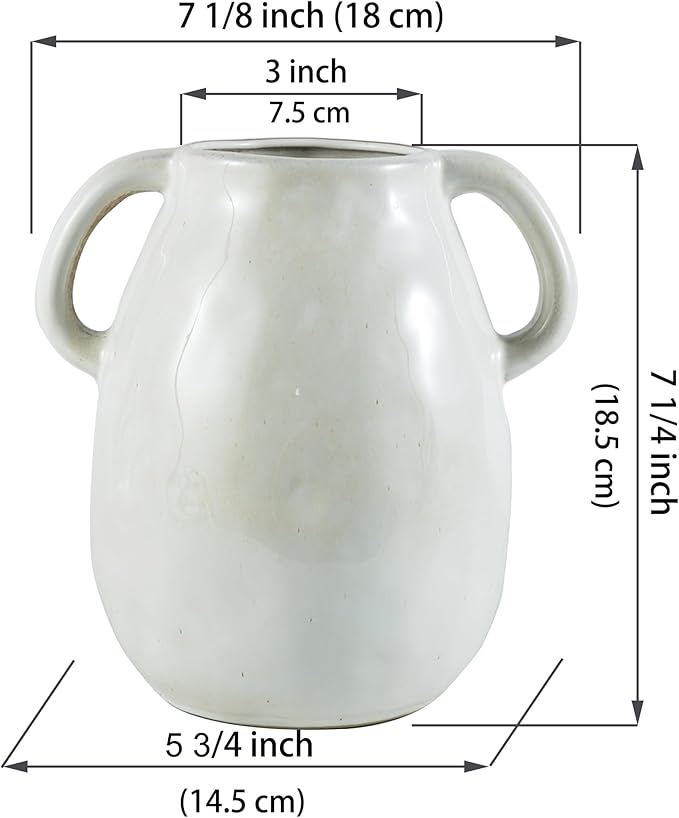 Kimdio White Ceramic Vase with 2 Handles, Modern Farmhouse Vases for Home Decor, Rustic Pottery Vase, Decorative Terracotta Flower Vase, Clay Small Vase, Centerpieces for Dining Table-VerdiqueGarden