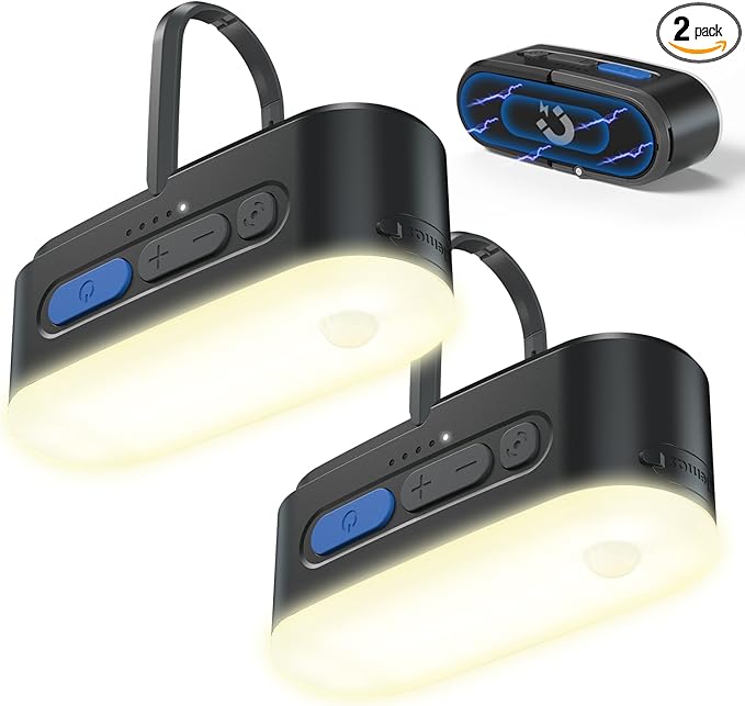 Motion Sensor Camping Lights,Rechargeable Camping Lantern, Portable Hanging Tent Lights,IPX5 Waterproof Emergency Light for Outdoor,SOS Mode Hurricane Power Outages,Magnet Work Light,2 Pack-VerdiqueGarden