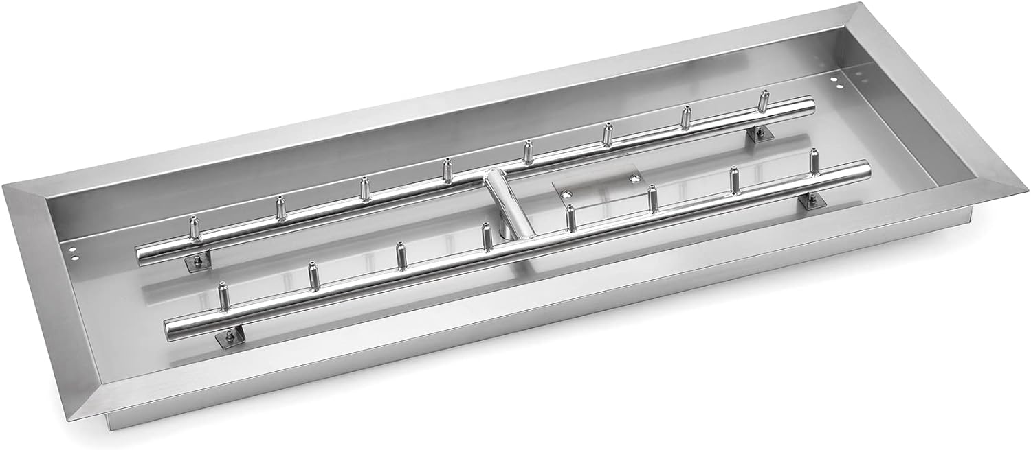 Stanbroil 30 x 10 Inch Upgrade Rectangle Fire Pit Pan with Jet Burner,304 Stainless Steel Natural & Propane Gas Firepits for Outside,High Flame,125,000 BTU Max-VerdiqueGarden