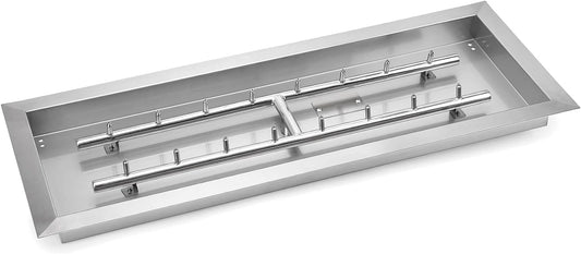 Stanbroil 30 x 10 Inch Upgrade Rectangle Fire Pit Pan with Jet Burner,304 Stainless Steel Natural & Propane Gas Firepits for Outside,High Flame,125,000 BTU Max-VerdiqueGarden