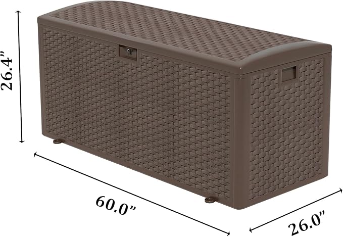 180 Pro Gallon Deck Box,Outdoor Storage Box Lockable,Waterproof for Patio Furniture, Garden Tools, Pool Accessories, Package Delivery Boxes For Outside, Brown-VerdiqueGarden