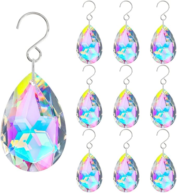 10pcs 38mm Suncatcher Crystal Teardrops Chandelier Parts,Chandelier Crystal Prisms Pendants with Hook,Hanging Crystals for Lamp Window Christmas Tree Decoration(AB Colors)-VerdiqueGarden