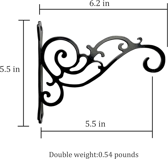 N+A Sunshine Iron Metal Hanging Planter Bracket, 2 Pack Wall Hooks for Hanging Birds Feeders, Latern, Wind Chimes, Coat, Decorative Indoor Outdoor (Black)-VerdiqueGarden