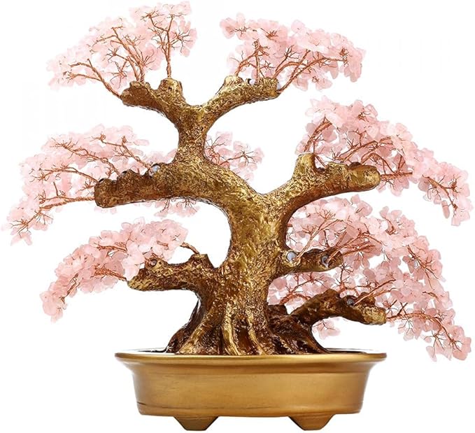 Feng Shui Money Tree Large Pine Tree Style Crystal Quartz Lucky Tree Gem Tree for Office Home Feng Shui Decoration for Wealth/Fortune and Luck (Pink)-VerdiqueGarden