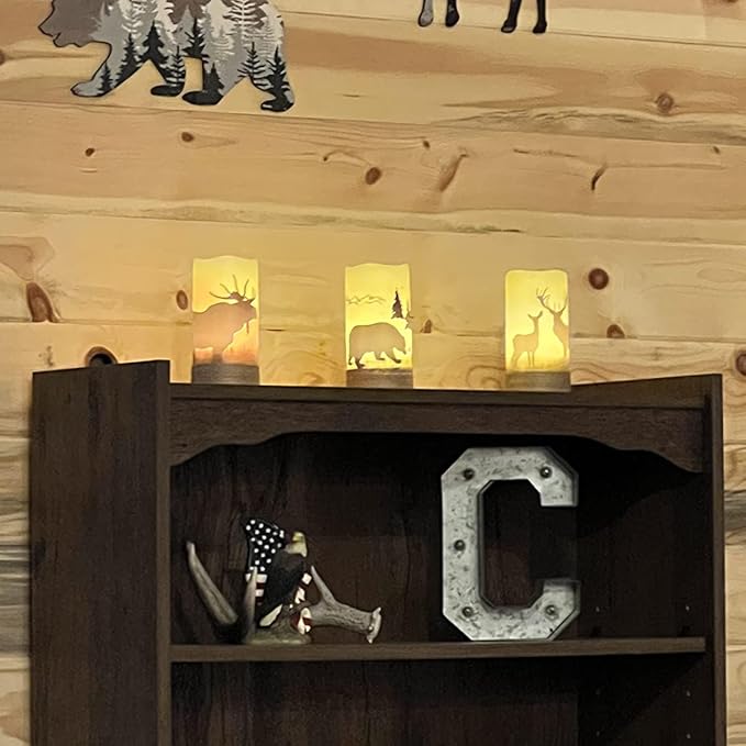 Flickering Flameless Candles with 6H Timer, LED Warm Light Pillar Candles Battery Operated Real Wax with Hemp Rope, Deer, Moose, Bear, Home Table Decoration for Wedding Party-VerdiqueGarden