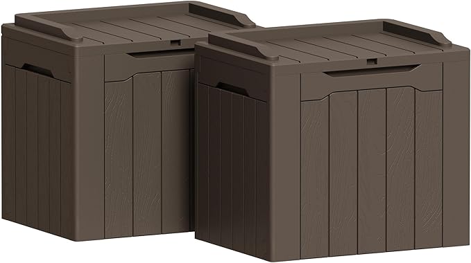 Greesum 31 Gallon Deck Box for Outside, All Weather Outdoor Storage Boxes for Patio Furniture Set, Package Delivery Box, Garden Tools, Brown(Set of 2)-VerdiqueGarden
