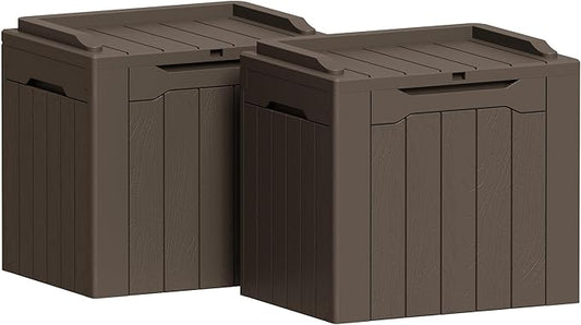 Greesum 31 Gallon Deck Box for Outside, All Weather Outdoor Storage Boxes for Patio Furniture Set, Package Delivery Box, Garden Tools, Brown(Set of 2)-VerdiqueGarden
