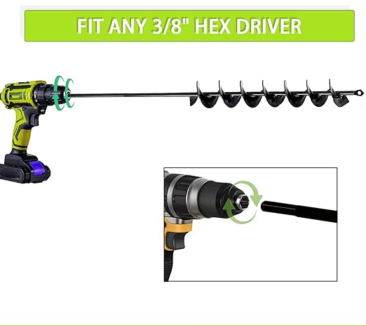 TCBWFY 2x32 Inch Auger Drill Bit for Planting - Long Handle Easy Planter Garden Auger - Bulb & Bedding Plant Augers - Post Hole Digger for 3/8”Hex Drive-VerdiqueGarden