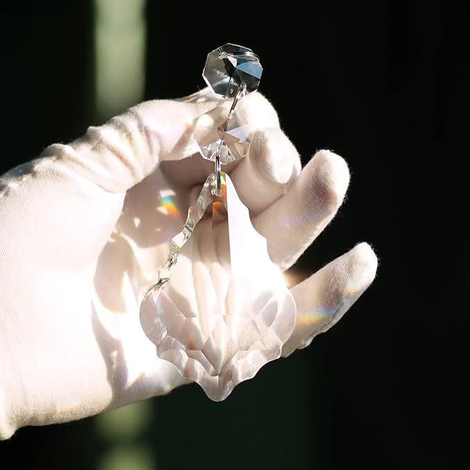 12pcs Crystal Chandelier Maple Leaf Prism Pendant Parts, 76mm Hanging Crystals Beads for Chandelier Wedding Decoration Clear-VerdiqueGarden