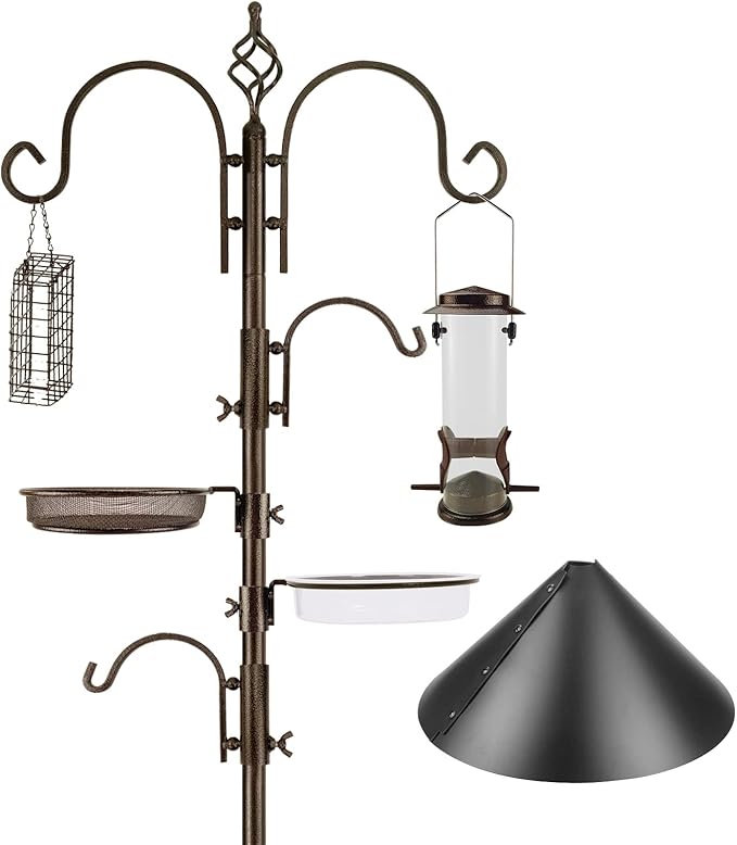 Bird Feeding Station Kit with Squirrel Baffle and Suet Cage Wild Bird Feeder Kit with Mesh Tray, Fruit Hook, and Double W Hook for Attracting Wild Birds-VerdiqueGarden