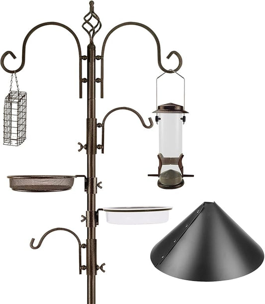 Bird Feeding Station Kit with Squirrel Baffle and Suet Cage Wild Bird Feeder Kit with Mesh Tray, Fruit Hook, and Double W Hook for Attracting Wild Birds-VerdiqueGarden