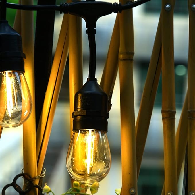 SUFEIMAS Outdoor String Lights LED 150FT with 45 Sockets 48pcs S14 Shattreproof Edison Bulbs,Dimmable LED Outdoor String Lights for Outside, Patio,Backyard, Market, Cafe (3 * 50ft)-VerdiqueGarden