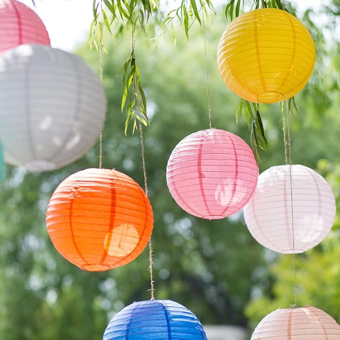 Chinese Style Paper Lanterns, Set of 12, Suitable for Party Decoration (Yellow, 12in)-VerdiqueGarden