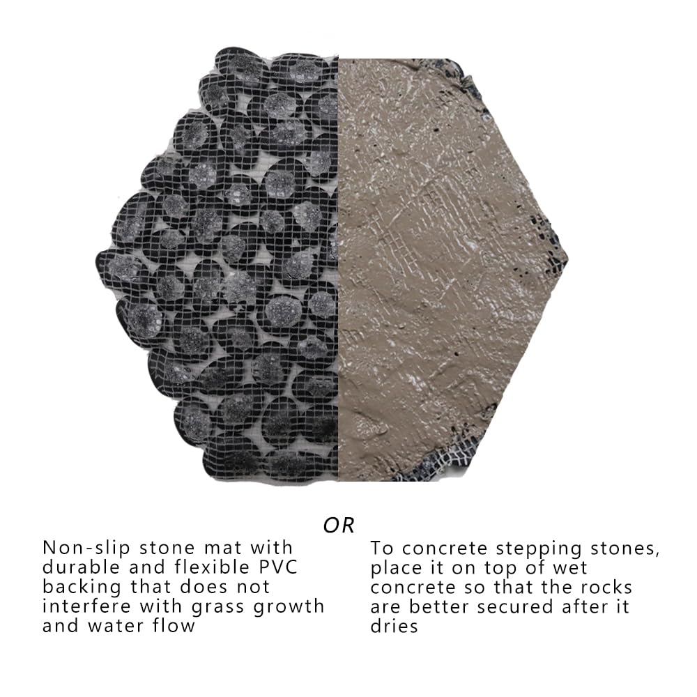 12 inch River Rock Stepping Stone - Pavers for Outdoor Garden Walkway, Landscaping - Polished Pebble Step Stones for Patio Yard Lawn Pathway, Set of 6 (Hexagon, Black)-VerdiqueGarden