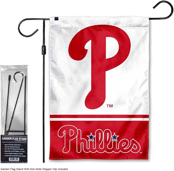 WinCraft Phillies Garden Flag with Stand Holder Flagpole-VerdiqueGarden
